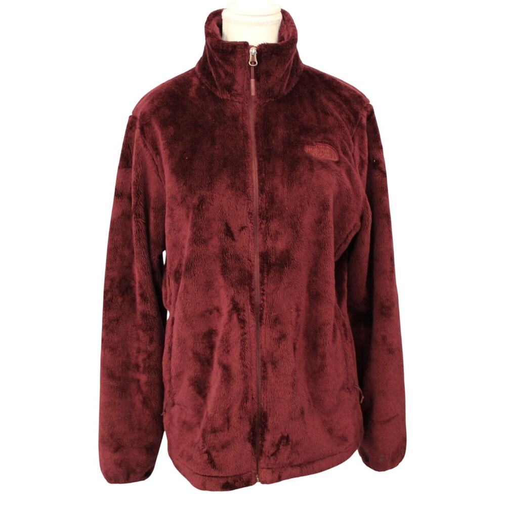 North Face Women's Full Zip Fleece Jacket Maroon Sz LG Zipped Pockets Excellent
